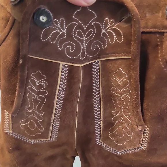 Kid's Brown Leather Lederhosen Shorts with Suspenders - Picture 7 of 10